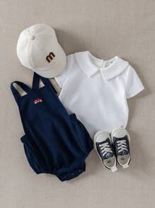 PrepCrw 男婴学院风翻领衬衫和海军蓝工装裤套装两件套，日常休闲服装