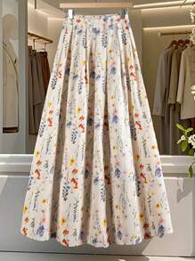 Franclia Elegant Casual Romantic Sweet Holiday Date Daily Versatile Ditsy Floral Elastic Waist Pleated Big Hem Airy Soft Apricot Color Women's Spring/Summer Skirt Fall Cloth For Women