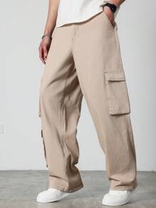 Manfinity Hypemode Men's Apricot Loose Fit Cargo Jeans: Durable Denim With Zipper Details And Multiple Pockets - Apricot - View 6