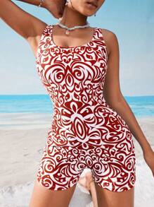 Swim SPRTY 1 件女士夏季海滩度假连体泳衣 - 紅白色 - 查看 5
