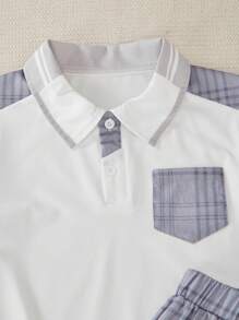 SHEIN Completo bambino da 2 pezzi, composto da polo a quadri e pantaloncini