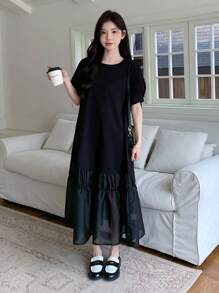 DAZY Women's Casual Patchwork Hem Long Dress For Summer,Ruffle - Black - View 6