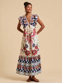 Travachic Woven Plane Print Long Dress For Women,Summer Outfits For Women,Beachwear,Spring And Summer,Easter,Holiday Outfits,Beach Outfits For Woman,Spring Break,Vacation Outfits Women,Concert Outfit Women,BOHO,Bohemia,Music Festival,4th Of July Outfits,Tropical Vacation Woman Clothes - Apricot - View 4