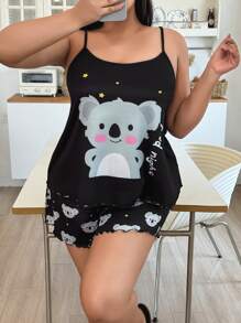 Conjunto de camiseta y pantalón corto de pijama con estampado de koalas en tallas grandes