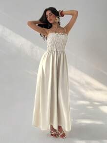 Aloruh Women's Solid Color Vacation Spaghetti Strap Sundress - Apricot - View 3
