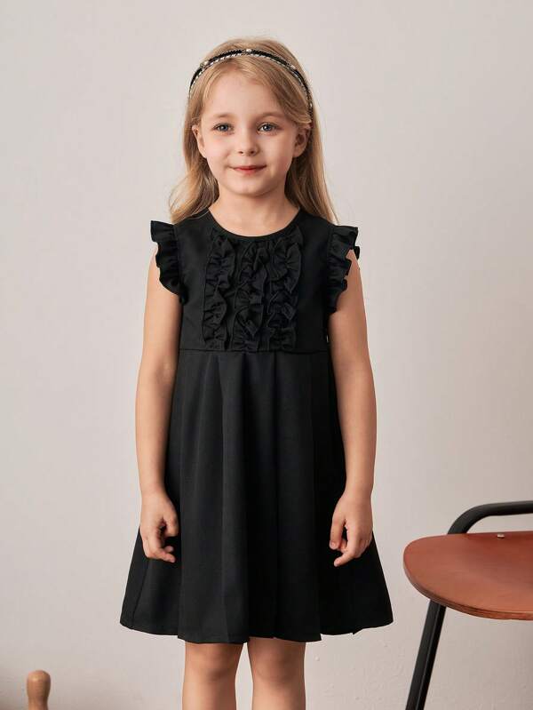 PrepCrw Rochie școlară cu imprimeu floral, fără mâneci, cu volane, decorativă, în față, pentru fete tinere
