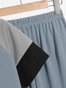 SHEIN 2pcs Tween Boys Casual Versatile Colorblock Crew Neck T-Shirt & Pants Set, Suitable For Commuting, School, Daily Casual, Sports, Spring/Summer, Boys Athletic Set, Boy Casual Sets,, Two Piece Boy Sets;Black, Gray, Blue, Suitable For School, Boys Colorblock Set