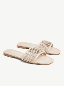 CUCCOO CHICEST Women's Fashion Rhinestone Hollow-Out Flat Sandals, Versatile - Apricot - View 10