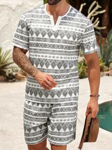 Manfinity RSRT Conjunto de Camiseta de Manga Curta e Shorts em Plus Size para Homens