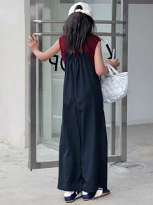 DAZY Bộ 2 món áo thun tay ngắn đơn giản màu trơn và quần đùi yếm cho bé gái tuổi mới lớn - Đỏ - Xem 4