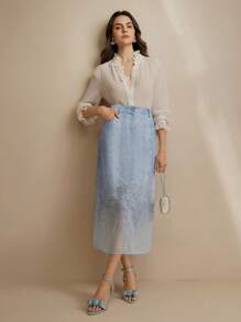 Anewsta Nouveau design élégant et Top de gamme floral brûlé bleu pour le printemps/été - Bleu azur - Voir 5