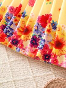 Robe à bretelles à imprimé floral pour bébé fille avec chapeau de soleil, robe jaune pour bébé fille, robe jaune pour bébé - Jaune citron - Voir 5