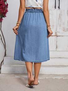 Breezaya Women Casual Washed Button Up Denim Skirt - Blue - View 2