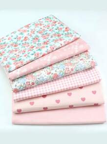 6pcs/Lot Pink Series Printed Cloth ,DIY Handmade Small Farbic ,Rural Fragmented Flower Love Design Twill Fabric, Quilting Patchwork Cloth Group Bedding,Quarters Bundls Of Cloth Block Sewing Scrapbooking Cloth Tecidos