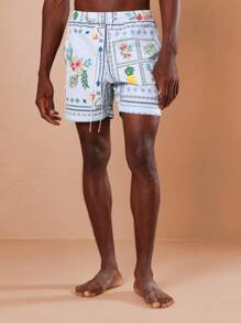 SUMWON Summer Beach Shorts Hawaiian Pineapple Print Drawstring Swim Trunks Vacation Pool Party Elastic Waist Relaxed Athletic Swimwear With Side Pockets Resort Wear - Multicolor - View 2