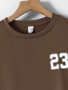 SHEIN 2pcs Kids Tween Boy Casual Versatile Printed Pattern Mix Thick & Thin Striped Crew Neck Short Sleeve T-Shirt And Jogger Pants Knit 2 Pieces Set