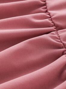 女童纯色领泡泡袖前开可爱夏季连衣裙，配迷你包 - 藕粉色 - 查看 8