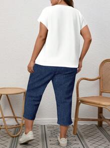 EMERY ROSE 2 pezzi set casual e minimalista con stampa di cuori blu nautico, adatto per vacanze estive in taglie forti
