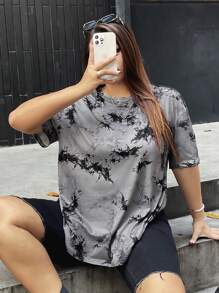 SHEIN EZwear Plus 扎染落肩 T 恤，夏季 - 彩色 - 查看 1