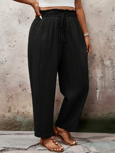 SHEIN VCAY Plus Size Solid Color Casual Pants, Suitable For Summer