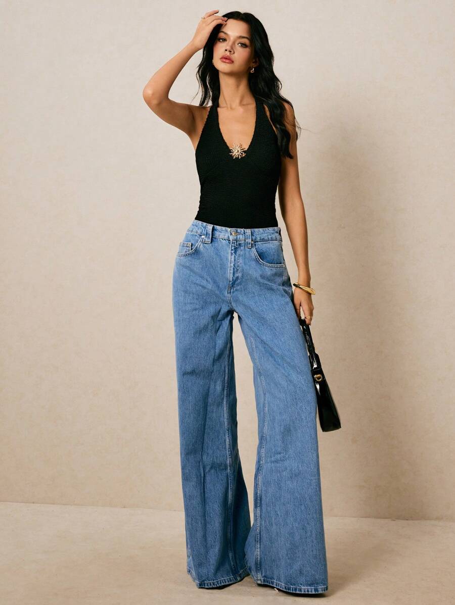 Poéselle Women's Summer Metal Decor Fashionable Fitted Halter Neck Tank Top