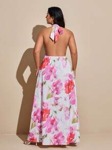 Viva Relle Große Größen Kleid mit tiefem V-Ausschnitt, rückenfreiem Design und Blumenmuster, sexy - Verschiedenfarbig - Übersicht 5