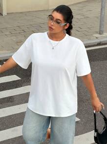 SHEIN EZwear Plus Solid Drop Shoulder Tee