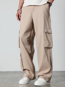 Manfinity Hypemode Men's Apricot Loose Fit Cargo Jeans: Durable Denim With Zipper Details And Multiple Pockets - Apricot - View 5