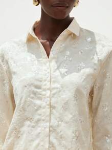 SHEIN Privé Blusa holgada de manga larga para mujer con diseño de bordado con cuentas, estilo casual elegante europeo y americano, para primavera/verano - Albaricoque - Ver 5