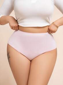 大码女式纯色褶皱中腰丁字裤 - 粉色 - 查看 2