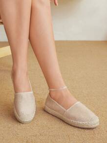 Styleloop Women's Casual Rhinestone Embellished Flat Sandals, Bohemian Style For Vacation - Apricot - View 5