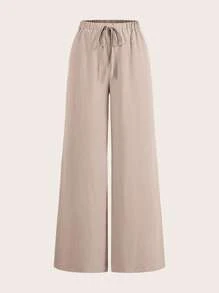 SHEIN BASICS Quần ống rộng lưng cao dệt trơn đơn giản cho nữ - Hồng - Xem 1