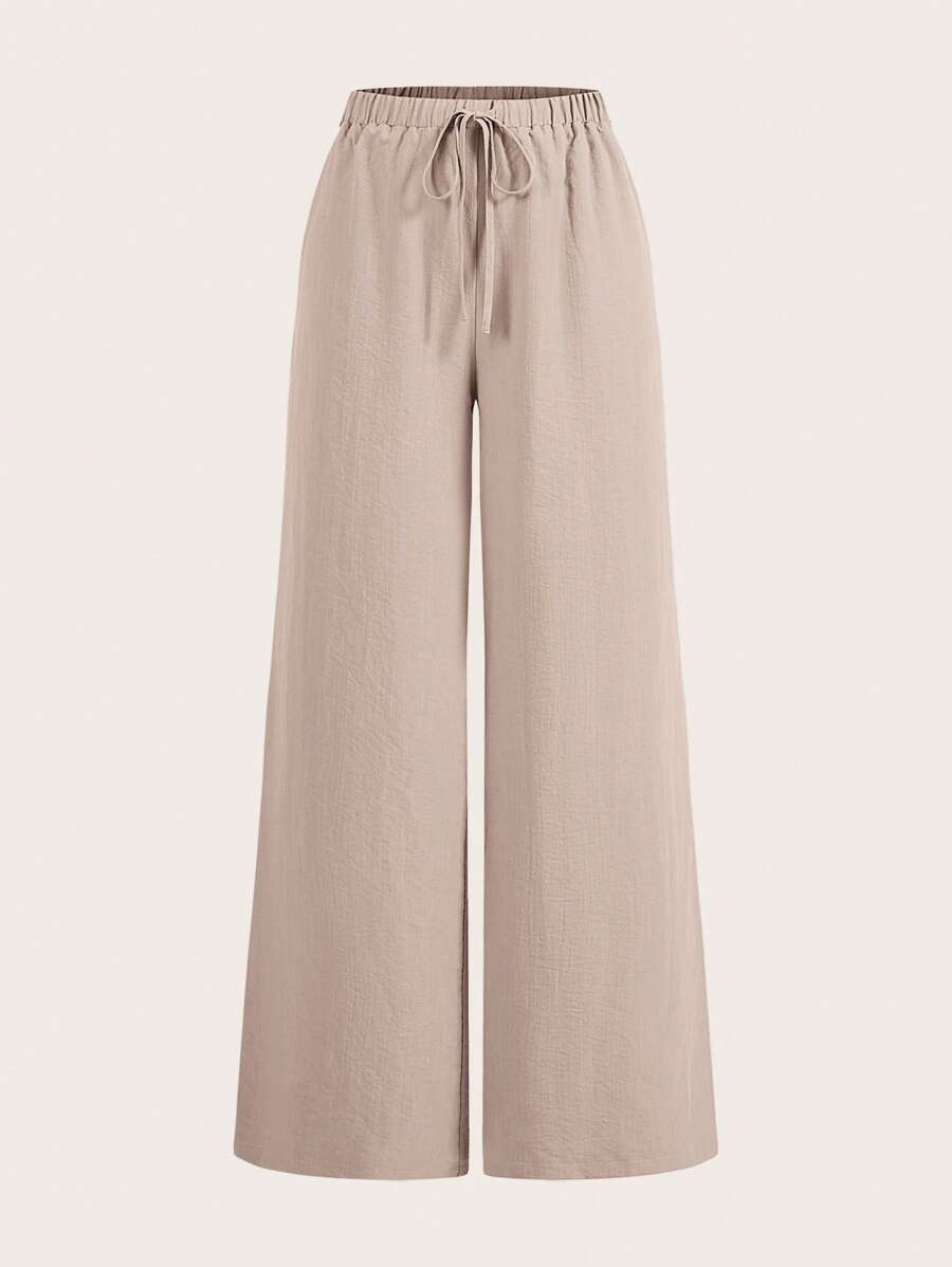 SHEIN BASICS Quần ống rộng lưng cao dệt trơn đơn giản cho nữ - Hồng - Xem 1