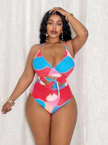 Swim Lushoire Plus Size One-Piece Swimsuit, Fashionable For Summer