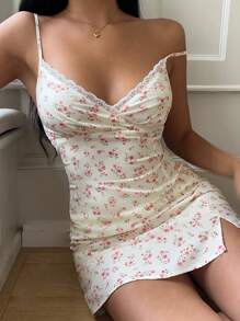 CovetEZ Ditsy Floral & Lace Patchwork Women's Slip Dress,Dresses For Women Summer