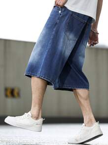 Manfinity Homme Pantaloncini di jeans larghi casual da uomo con tasche, gamba ampia, lunghezza 5 pollici