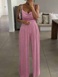 Mono de tirantes rosa para mujer, naranja elegante casual - Rosa - Ver 1