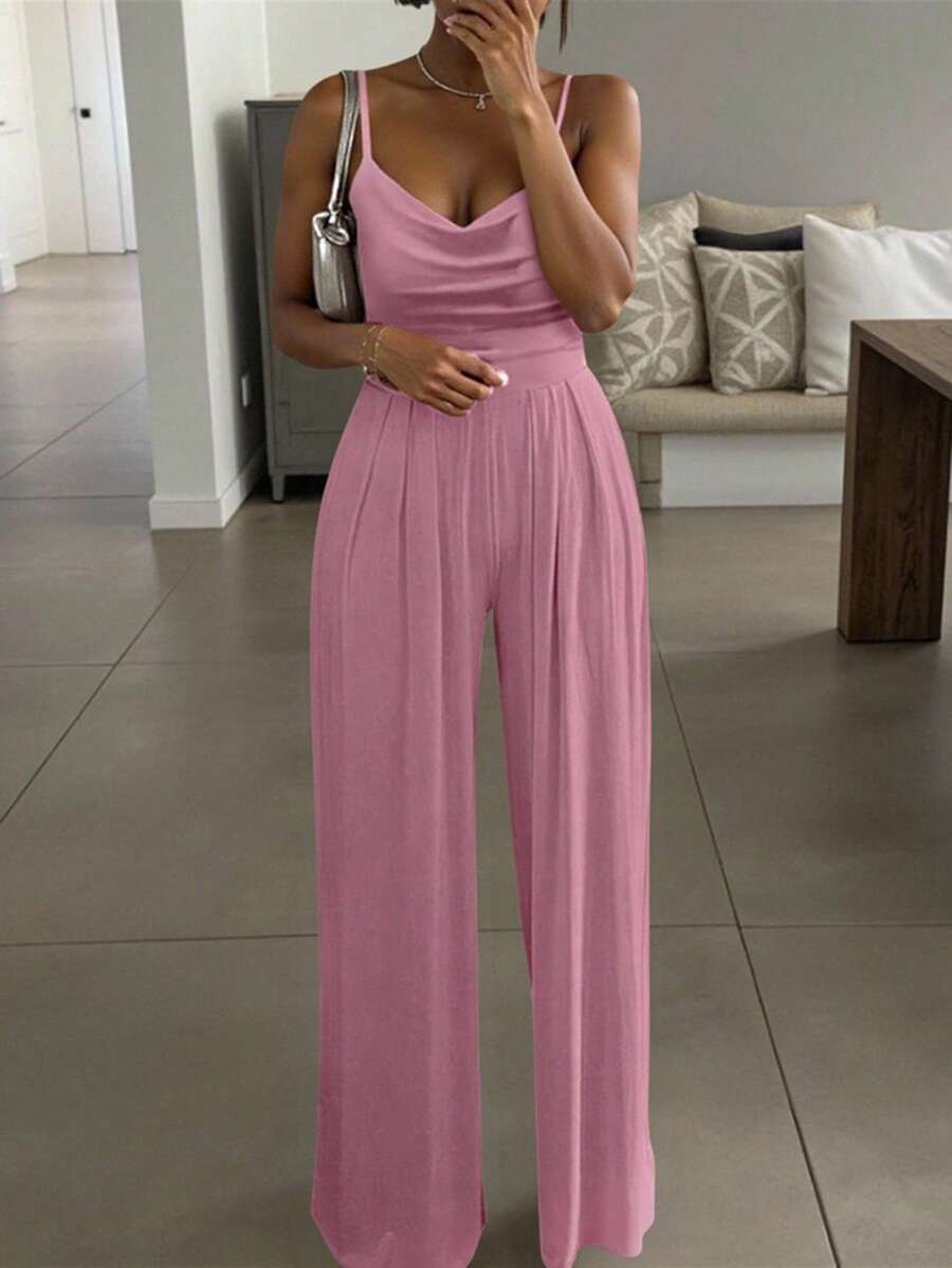 Mono de tirantes rosa para mujer, naranja elegante casual - Rosa - Ver 1