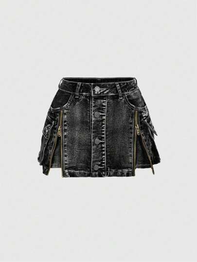 【NONCODE】vina pocket damage skirt Destruction Frayed Hem Distressed Denim Skirt – Niobe Clothing