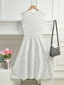 SHEIN Clasi Đầm chấm bi không tay mùa hè thanh lịch cho nữ cỡ lớn - trắng - Xem 2