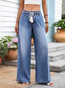 SHEIN Women's Casual Fringed Loose Wide Leg Pants