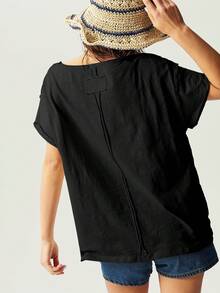 Bohemela Áo cánh thường ngày cổ tròn tay ngắn dệt kim màu trơn cỡ lớn cho nữ - màu đen - Xem 2