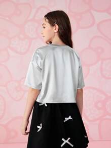 HELLO KITTY AND FRIENDS | SHEIN Tween Girl Cartoon Print Grey Casual Short Sleeve T-Shirt, Summer