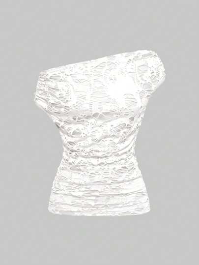 Fairycore T-shirt effiloché asymétrique unicolore mode d'été