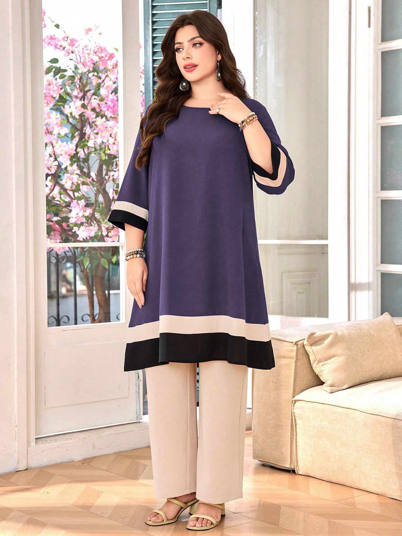 SHEIN Lacomfia مجموعة حجم كبير من قطعتين للنساء، م...