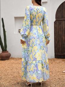 EMERY ROSE Women's Plant Print Wrap Waist Midi Dress Maxi Women Outfit Fall Cloth For Women