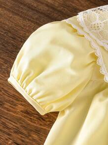 Elladie kids 女童蕾丝花边荷叶边袖连衣裙，甜美可爱风格，优雅清新，夏季 - 黃色 - 查看 7