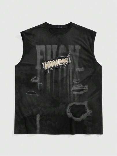 Street Life Men's Slogan Applique Embroidered Graphic Number Street Printed Tank Top, 2000s Style