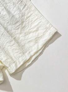 SHEIN Playful Pals 2 件套女婴幼儿/新生儿 0-3 岁春夏季假期公主纹理编织盖袖衬衫上衣和短裤套装，杏色 - 杏色 - 查看 5