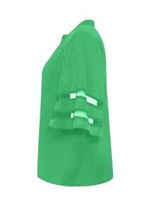 INAWLY Blusa holgada de mujer de talla grande con cierre y malla de contraste de moda casual